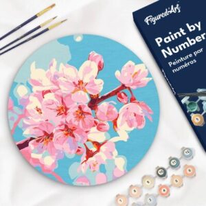 Dipingere con i Numeri su Disco di Legno - Fiori di ciliegio