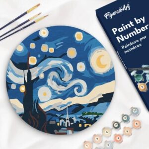 Dipingere con i Numeri su Disco di Legno - Notte stellata