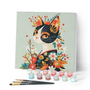 Mini Kit da Dipingere con i Numeri Gatta floreale in Kimono